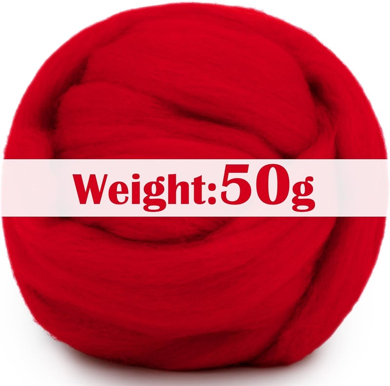 Mayboos Wool Roving Yarn, 1.76oz Colored Natural Wool Roving,Wool Felting Supplies Pure Wool Chunky Yarn for Wet Felting handcrafts and Spinning (Red Color) - Image 2